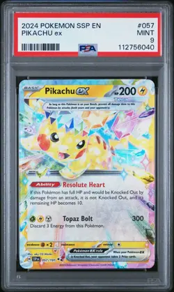 2024 POKEMON SSP EN-SURGING SPARKS #057 PIKACHU EX PSA 9 - Image 1
