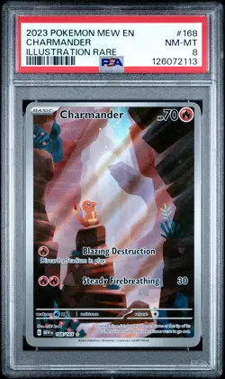 2023 POKEMON MEW EN-151 ILLUSTRATION RARE #168 CHARMANDER PSA 8 - Image 1