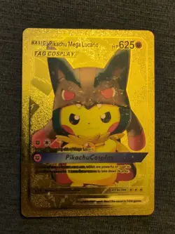 Pikachu Mega Lucario Tag Cosplay Gold Foil Fan Art Textured Collector Pokemon - Image 1