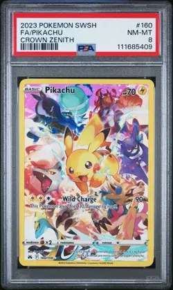 2023 POKEMON SWORD & SHIELD CROWN ZENITH #160 FULL ART/PIKACHU PSA 8 - Image 1