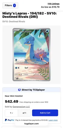 Misty’s Lapras 194/182 Holo Illustration Rare - Pokemon TCG 2025 - Mint/NM🔥 - Image 3