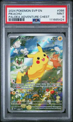 2024 POKEMON SVP EN-SV BLACK STAR PROMO PALDEA ADVENTURE CHEST PIKACHU PSA 9 - Image 1