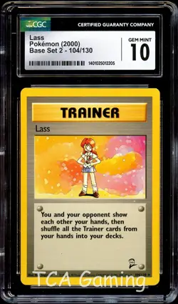 CGC 10 GEM MINT Lass 104/130 Base Set 2 RARE Pokemon Card 205 - Image 1