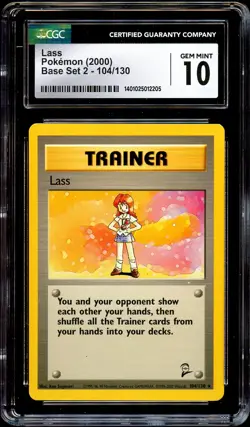 CGC 10 GEM MINT Lass 104/130 Base Set 2 RARE Pokemon Card 205 - Image 2