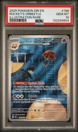 2025 POKEMON DRI EN-DESTINED RIVALS #198 TEAM ROCKET'S ORBEETLE PSA 10 - Image 1