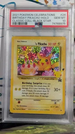Holo Bleed 2021 Pokemon Pikachu Holo Black Star #24 Birthday Celebrations PSA 10 - Image 1