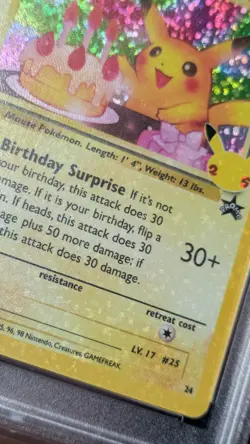 Holo Bleed 2021 Pokemon Pikachu Holo Black Star #24 Birthday Celebrations PSA 10 - Image 3