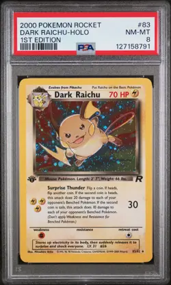 2000 POKEMON ROCKET 1ST ED #83 DARK RAICHU-HOLO PSA 8 - Image 1