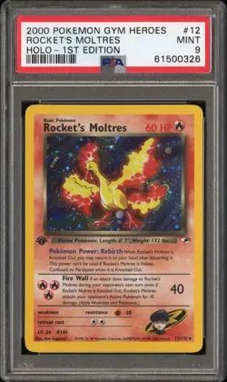 2000 Pokemon Gym Heroes Rocket's Moltres #12 Holo-1ST Edition PSA 9 Mint - Image 1