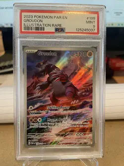 PSA 9 MINT Groudon 199/182 Paradox Rift Illustration Rare Holo Pokemon Card - Image 1