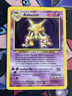 Pokemon TCG Alakazam Base Set Holo Card 1/102 Unlimited Holo Rare MP - Image 1