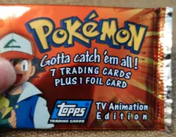 Pokemon Topps TV Animation Edition Sealed Pack Of 7 Trading Cards & 1 Foil 1999 - Image 2