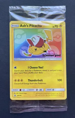 Pokemon Card ASH'S PIKACHU SM108 Rare Black Star Promo - SEALED! - Image 1