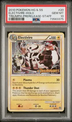 2010 Pokemon Electivire #20 Prerelease Triumphant Holo Staff PSA 10 Gem Mint - Image 1