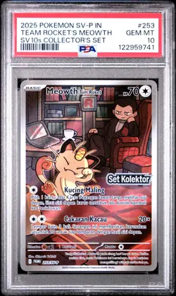 PSA 10 Team Rocket's Meowth 253/SV-P Tim Set Kolektor Indonesian Promo Pokemon - Image 1