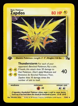 Zapdos 15/62 Holo Rare 1st Edition Fossil Pokemon Card - Image 1