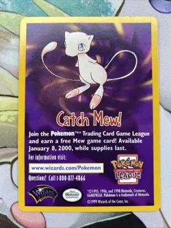 CATCH MEW! PROMO- 1999 Pokemon League Card - The Movie Wizard of the Coast - LP - Image 1