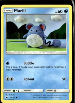 Pokemon Marill 034/147 Burning Shadows Non Holo Common 3 Card Lot - Image 1