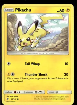 Pokemon Pikachu 040/147 Burning Shadows Non Holo Common 3 Card Lot - Image 1