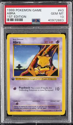 1999 POKEMON GAME 1ST ED #43 ABRA PSA 10 - Image 1