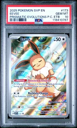 2025 POKEMON PRISMATIC EVOLUTIONS POKEMON CENTER ETB PROMO #173 EEVEE PSA 10 - Image 1