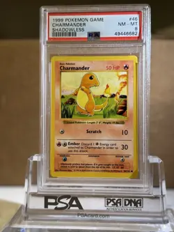 Pokemon game 1999 Base Set Charmander Non-Holo Shadowless 46/102 PSA 8 NM-MT - Image 1
