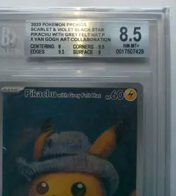 POKEMON BGS 8.5 PIKACHU X VAN GOGH MUSEUM WHIT GREY FELT HAT 2023 PROMO BGS 8.5 - Image 5