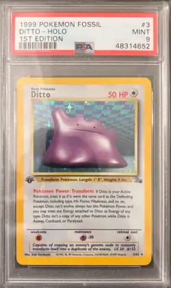 1999 Pokemon Fossil 1st Edition #3 Ditto Holo PSA 9 Mint - Image 1
