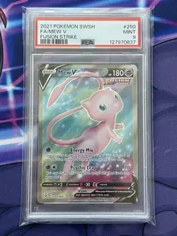 2021 Pokemon SWSH Fusion Strike MEW V Full Art #250 PSA 9 MINT - Image 1