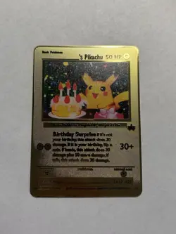 Pokemon Customizable Happy Birthday Surprise Pikachu Gold Metal Card Pikachu - Image 1