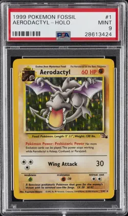 1999 POKEMON FOSSIL #1 AERODACTYL-HOLO PSA 9 - Image 1