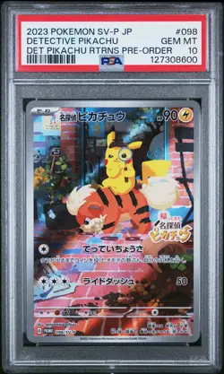 2023 POKEMON JPN SV-P PROMO #098 DETECTIVE PIKACHU PSA 10 - Image 1