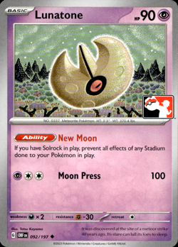 LUNATONE 092/197 PLAY! PRIZE PACK SERIES NON-HOLO Pokemon TCG - Image 1