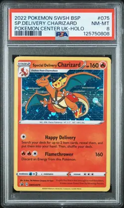 2022 POKEMON SWSH BLACK STAR PROMO #075 SPECIAL DELIVERY CHARIZARD-HOLO PSA 8 - Image 1