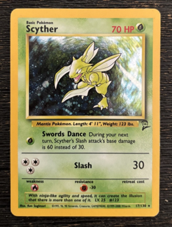 Pokemon TCG Scyther Base Set 2 17/130 - Unlimited, Holo, Rare, LP - Image 1