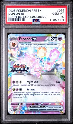 2025 POKEMON PRE EN-PRISMATIC EVOLUTIONS SURPRISE BOX EXCLUSIVE ESPEON EX PSA 10 - Image 1