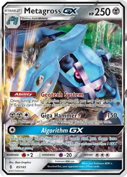 Metagross GX - 85/145 - Pokemon Guardians Rising Sun & Moon Ultra Rare Card NM - Image 1