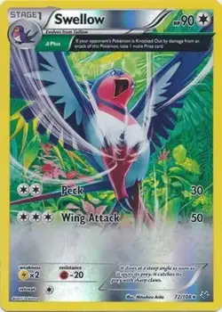 Swellow - 72/108 - Pokemon Roaring Skies XY Reverse Holo Rare Card NM - Image 1