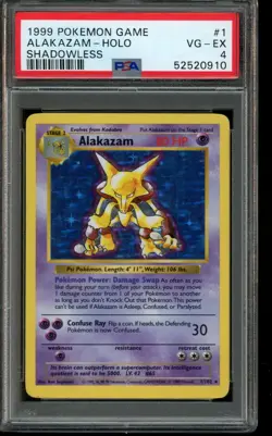 PSA 4 VG-EX Pokemon Alakazam 1999 Base Set Shadowless Holo 1/102 - Image 1