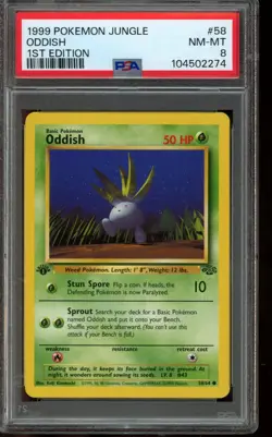 PSA 8 NM-MT Pokemon Oddish Jungle 1st Edition #58 - Image 1