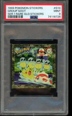 PSA 9 MINT Pokemon Stickers Group Shot Series 1 Rare Gold Stickers G14 - Image 1