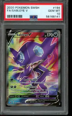 PSA 10 GEM MINT Pokemon Sableye V Sword Shield Base Full Art #194 - Image 1