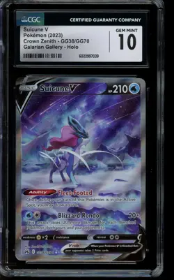 CGC 10 GEM MINT Pokemon Suicune V Crown Zenith Galarian Gallery Holo GG38/GG70 - Image 1