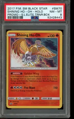 PSA 8 NM-MT Pokemon Shining Ho-Oh Sun & Moon Black Star Promo Holo SM70 - Image 1
