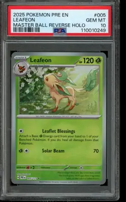 PSA 10 GEM MINT Pokemon Leafeon Master Ball Reverse Holo Paldean Fates 005/131 - Image 1