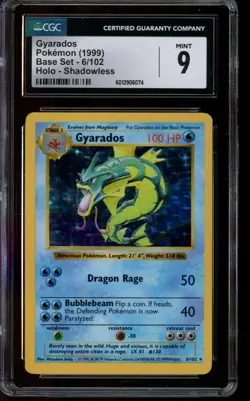 CGC 9 MINT Pokemon Gyarados Base Set Holo Shadowless 6/102 - Image 1