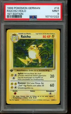 PSA 9 MINT Pokemon Raichu 1999 German Base Set 1st Edition Holo 14/102 - Image 1