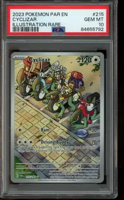 PSA 10 GEM MINT Pokemon Cyclizar Paradox Rift Illustration Rare 215/182 - Image 1