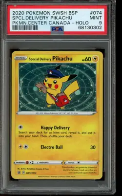 PSA 9 MINT Pokemon Pikachu Special Pokemon Center Delivery Promo Holo SWSH074 - Image 1
