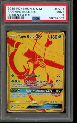 PSA 9 MINT Pokemon Tapu Bulu GX Hidden Fates Full Art SV91/SV94 - Image 1